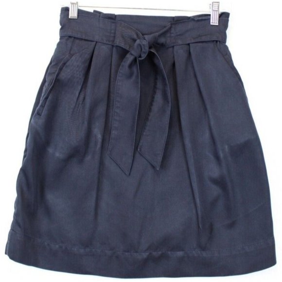 H&M A-Line Mini Skirt Pleated  4 Blue  Solid Lyocell - Picture 1 of 9